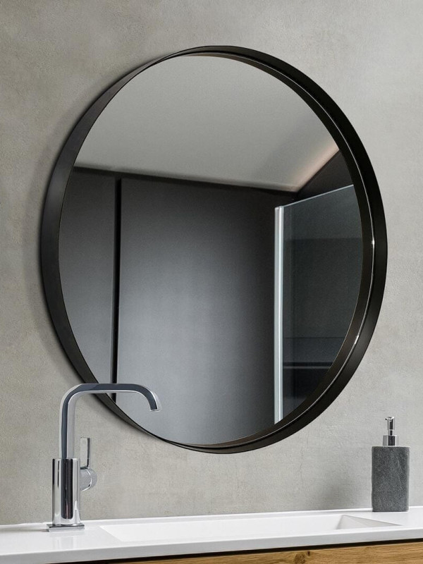 Дизайнерское настенное зеркало Glass Memory Lunar75  в металлической раме черного цвета
